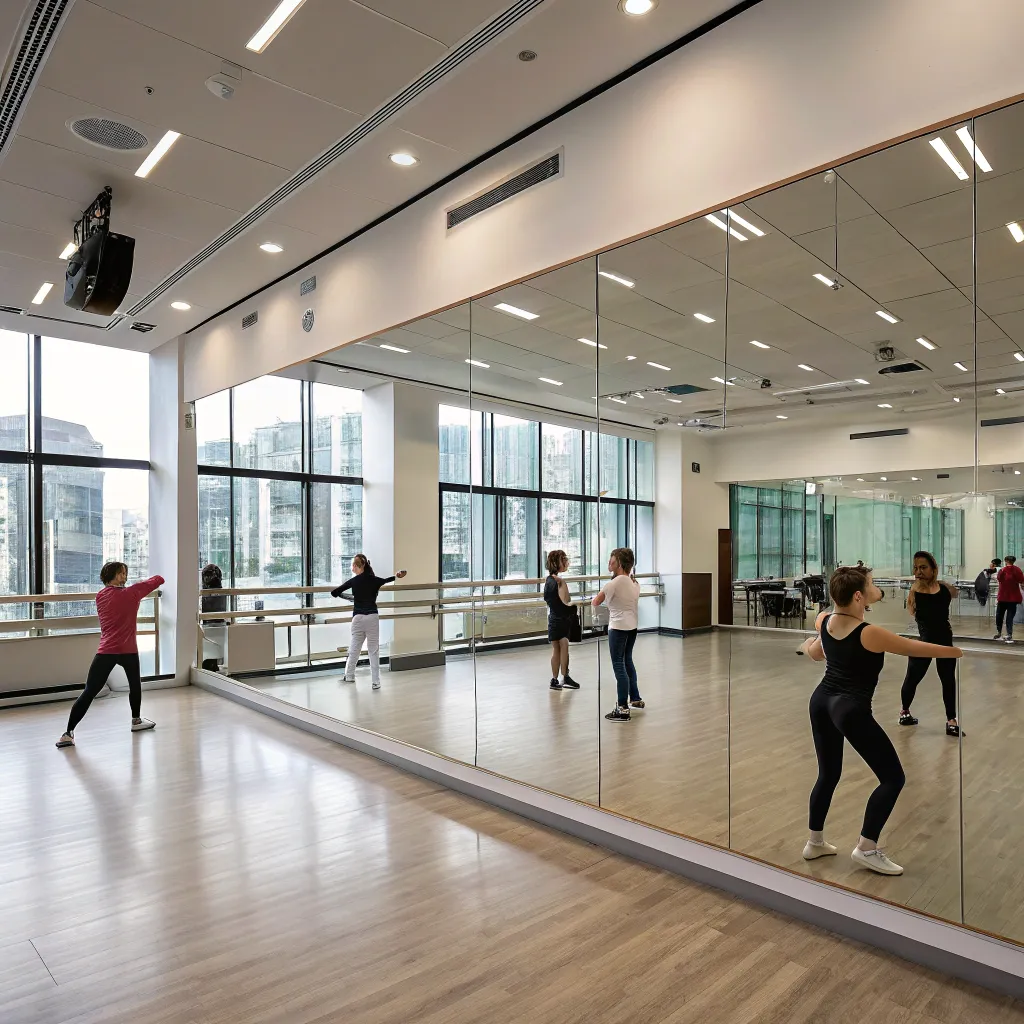 Modern dance studio with large mirrors